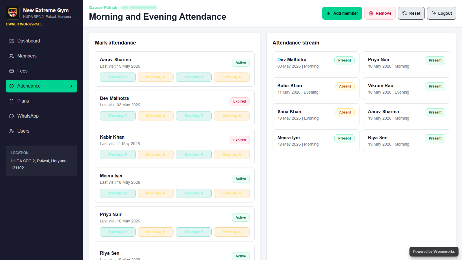 Morning and evening attendance proof