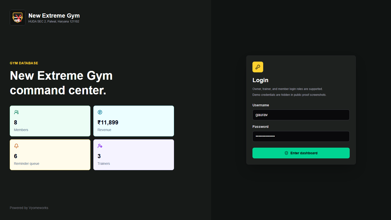New Extreme Gym login screen proof