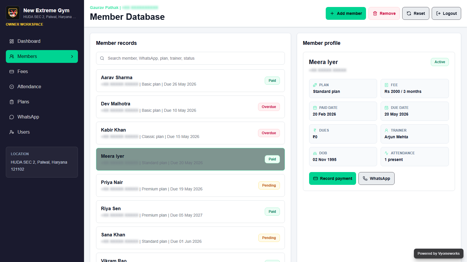 Member database proof with blurred contact numbers